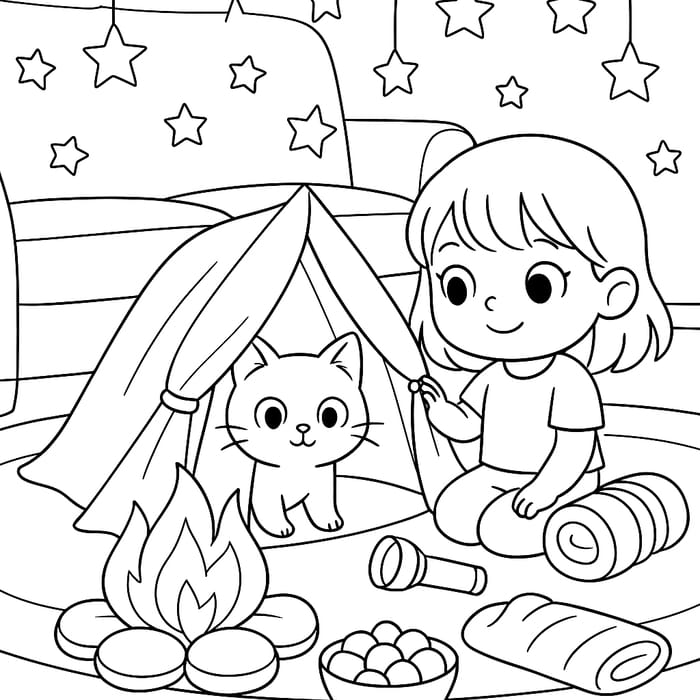 Fun Camping Adventure Coloring Page for Kids Fun Camping Adventure Coloring Page for Kids