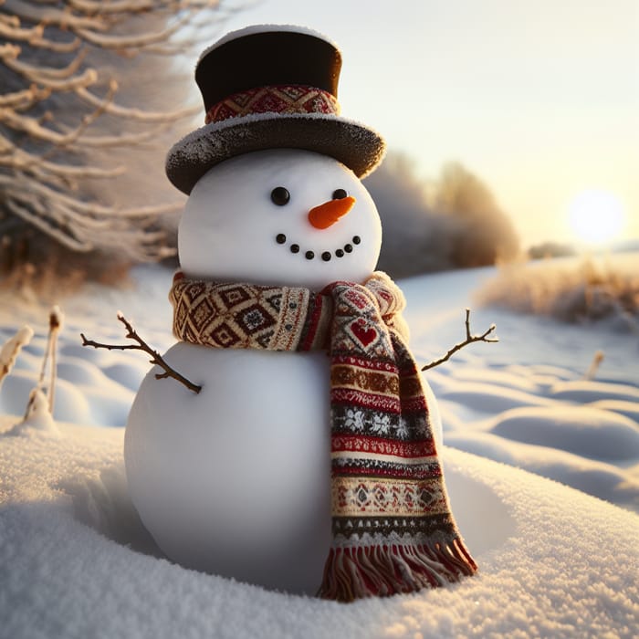 Festive Snowman with Scarf in Winter Scene