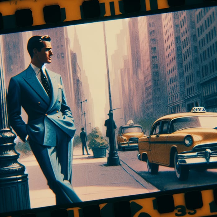 Nostalgic Gentleman in Elegant Blue Suit on Metropolitan Street