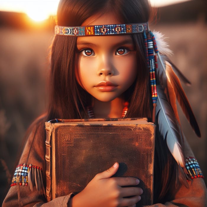 Native American Girl Embracing Knowledge with a Book