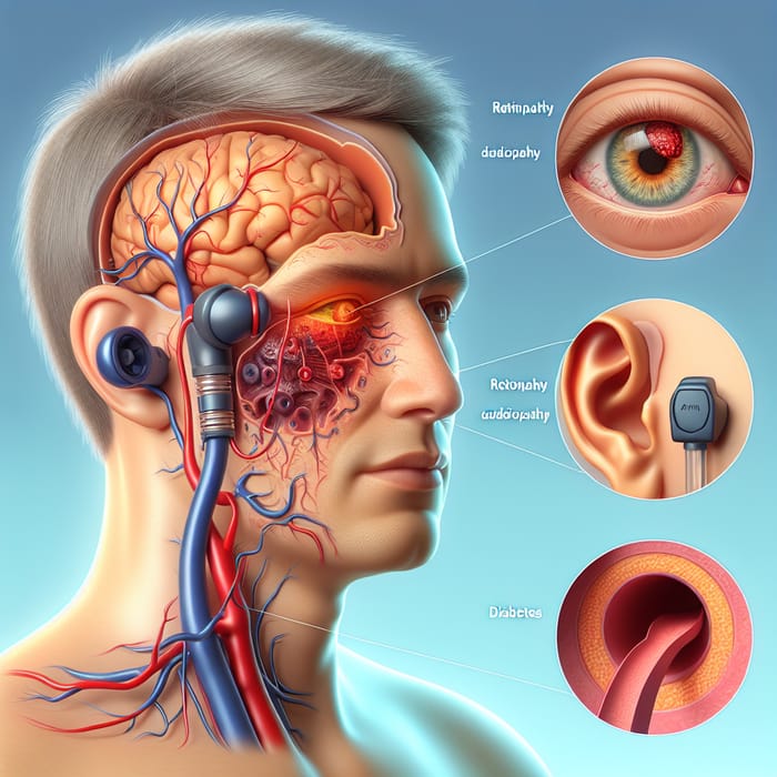 3D Medical Illustration of Patient with Retinopathy, Audiopathy & Diabetes