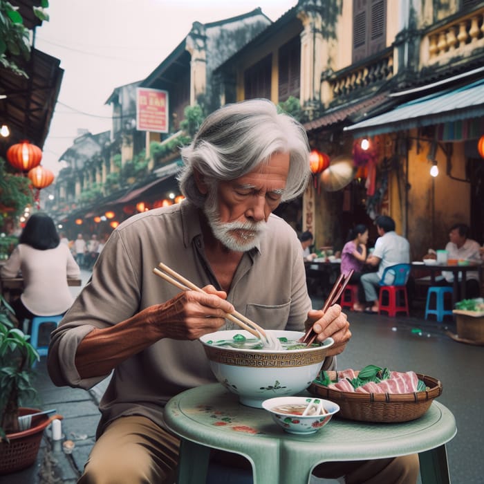 Enjoying Pho: A Portrait of an Asian Senior Man