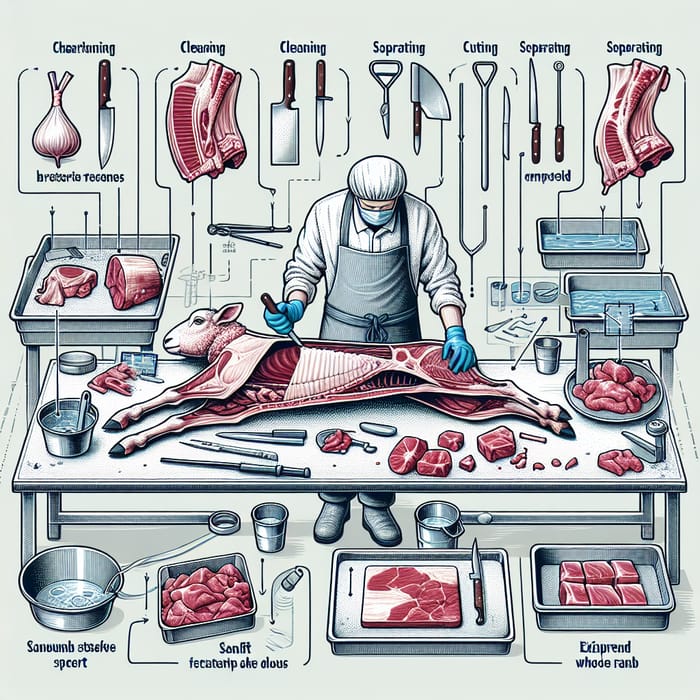 Butchering Lamb Meat Process with Hygiene Standards