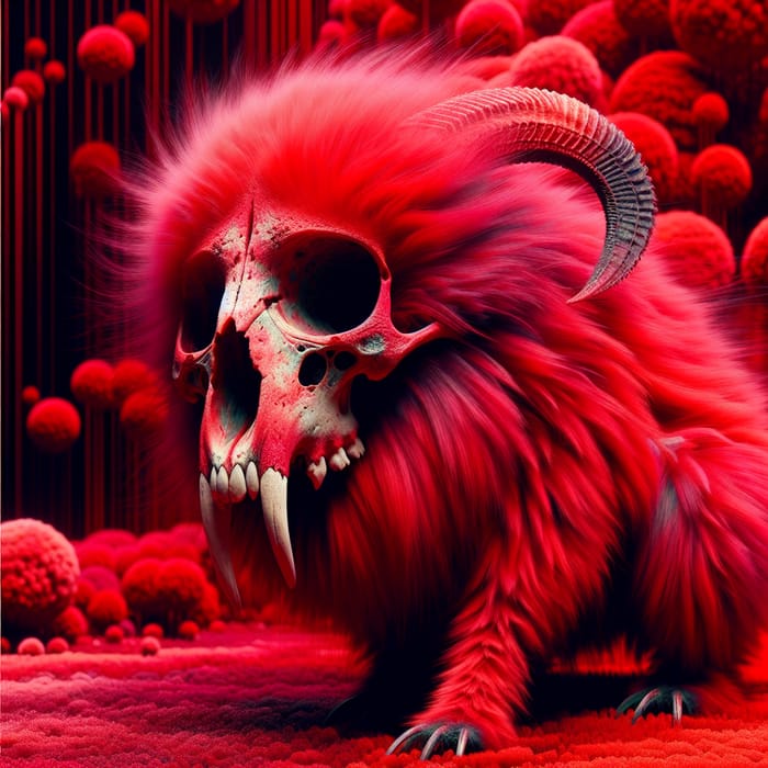 Furry Red Creature with Skull Head - Striking Image