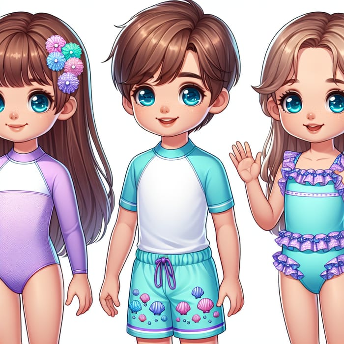 Cartoon Children at Beach | Diverse Illustration