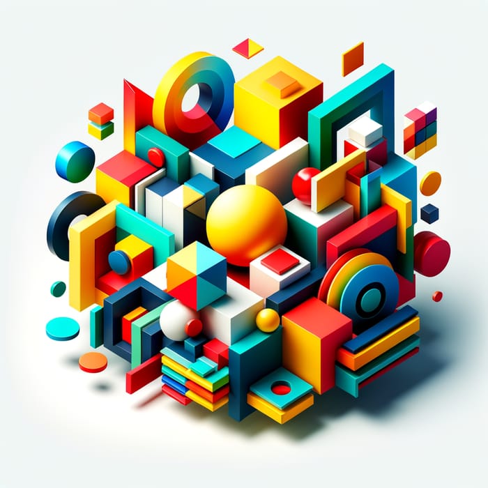 Abstract Geometric Shapes in Vibrant Colors on White Background