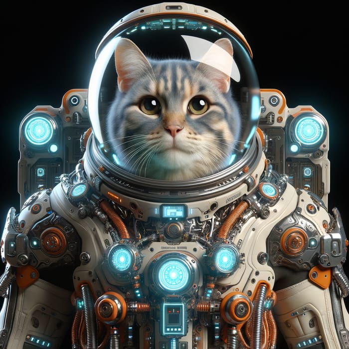 Cyborg Cat in Robotic Spacesuit