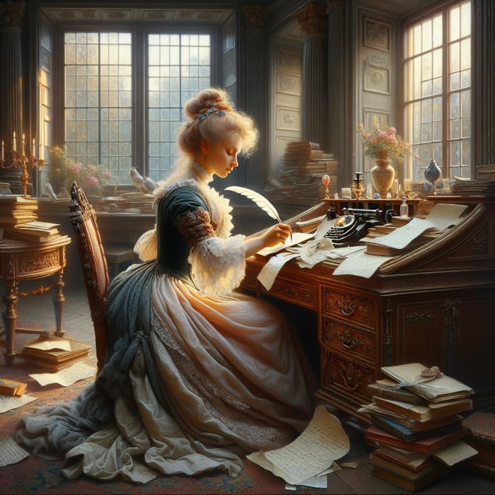 19th Century Noble Woman Writing in Polish Manor