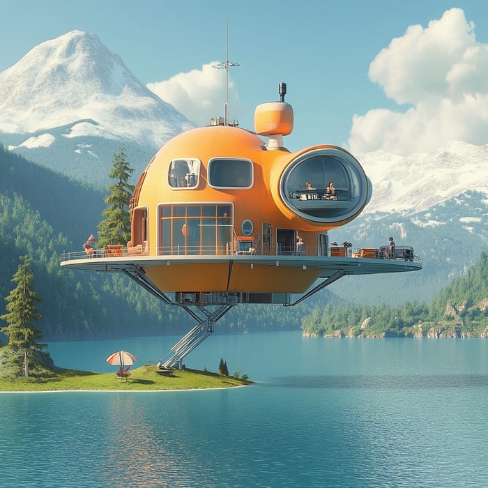 Flying Jetsons House Over Lake in Alps | Family Fun Flying Jetsons House Over Lake in Alps | Family Fun