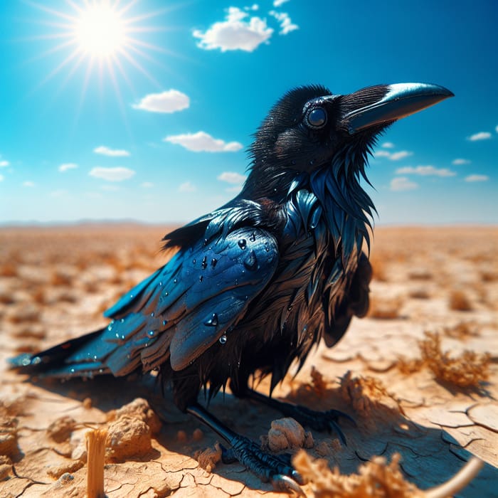 Clever Crow Searching for Water in Dry Land