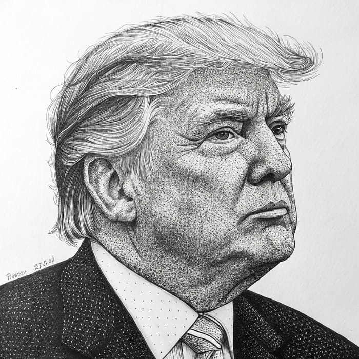 Dot Shading of Donald Trump | Black Pen Drawing