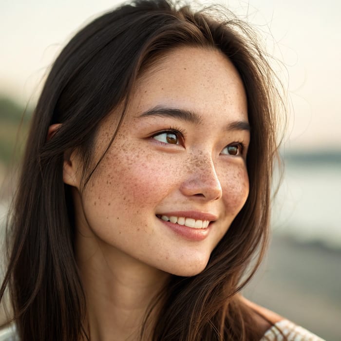 Realistic Portrait of a Young Woman with Asian Features