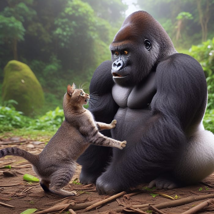 Cat Fighting Gorilla in the Jungle