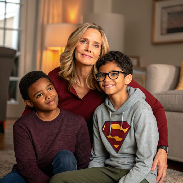 Super Mum with Two Sons: A Family Portrait