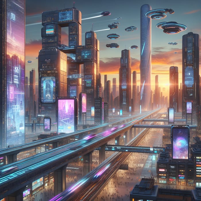 Futuristic High-Tech DALL-E 3 Cityscape at Dusk