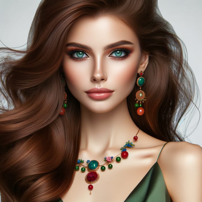 Tatiana: Graceful Woman with Bright Green Eyes and Luxurious Chestnut Hair