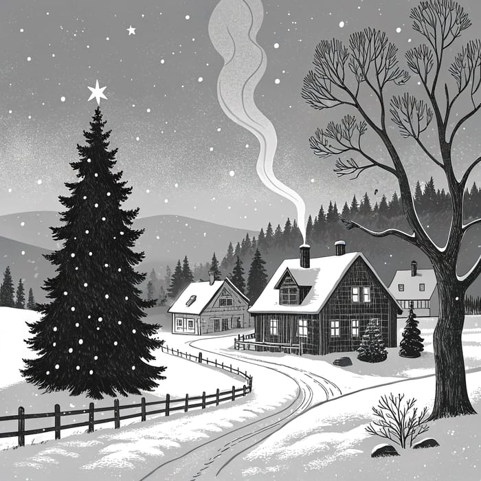 Snowy Winter Village Christmas Illustration