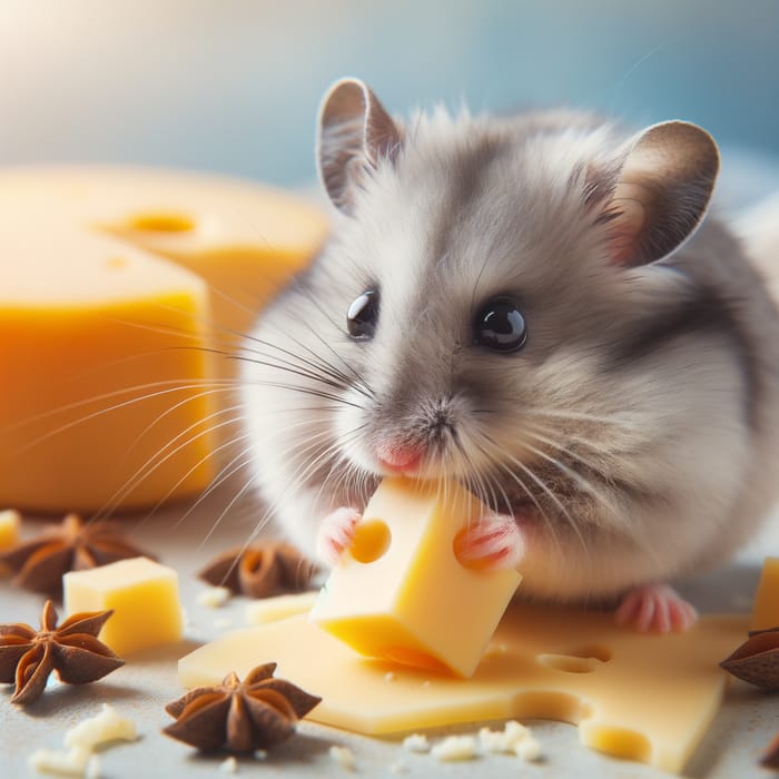 Adorable Grey Hamster Eating Cheese - Cute Pet Moments