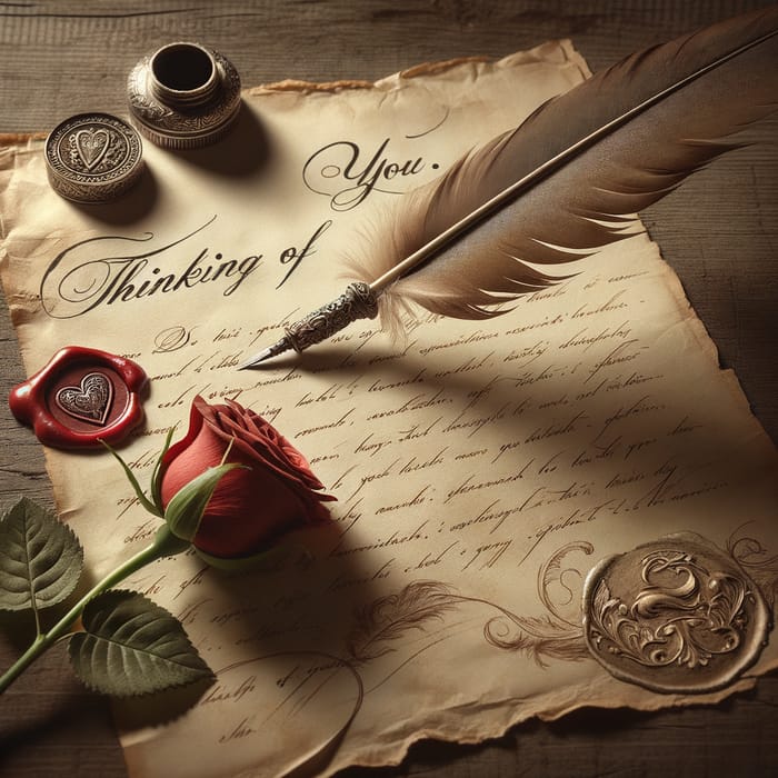 Vintage Thinking of You Letter with Quill and Wax Seal