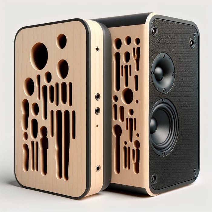 Portable Music Sound Device - Realistic Design with Light Wood and Black Plastic Panels