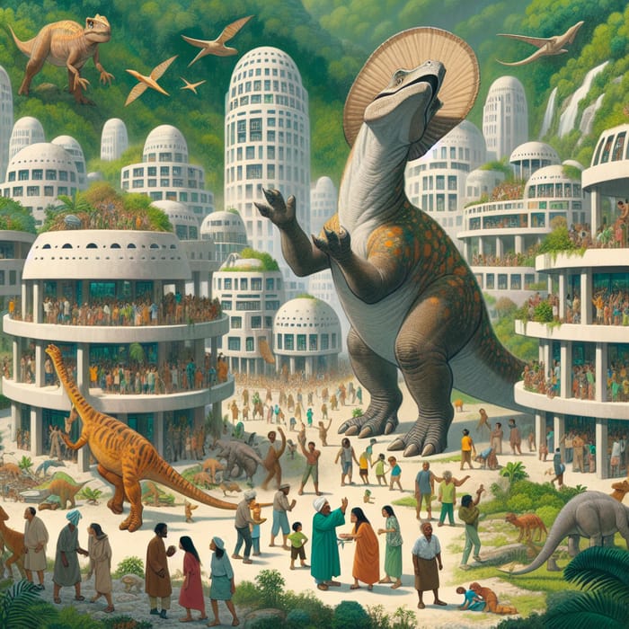 Wholesome Coexistence in Dinotopia City with Pachycephalosaurus