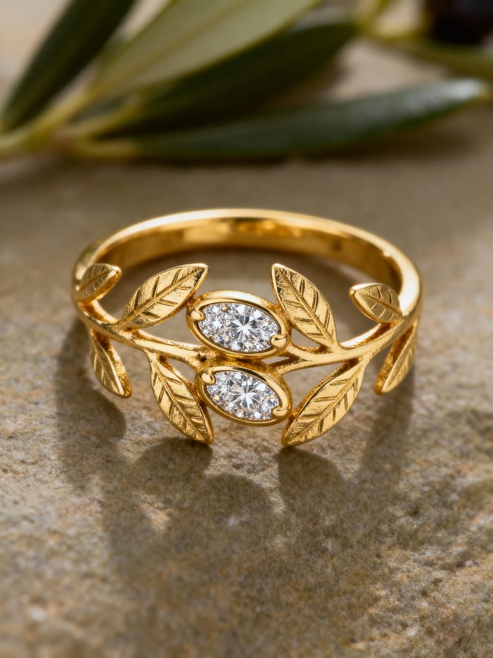 Olive Tree Inspired Gold Ring with Diamonds Olive Tree Inspired Gold Ring with Diamonds