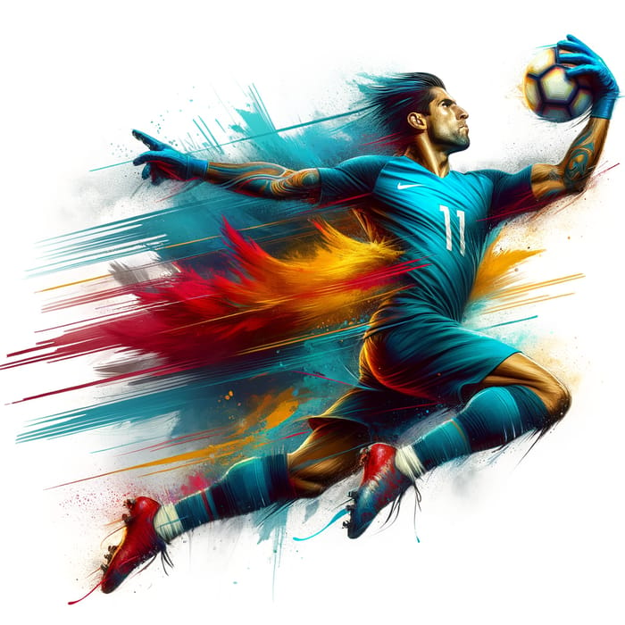 Dynamic Football Player Triumph Leap in Vibrant Colors