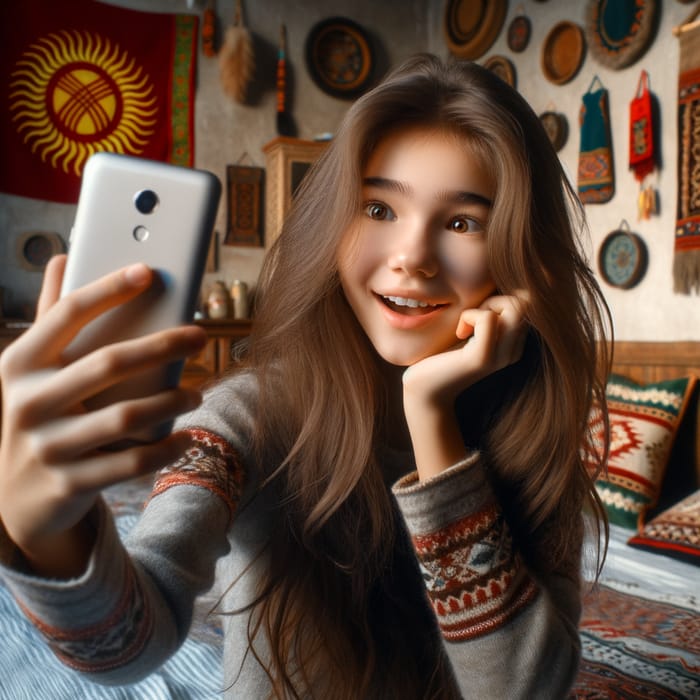 Kyrgyz Girl's Bedroom Selfie Captures Cultural Beauty