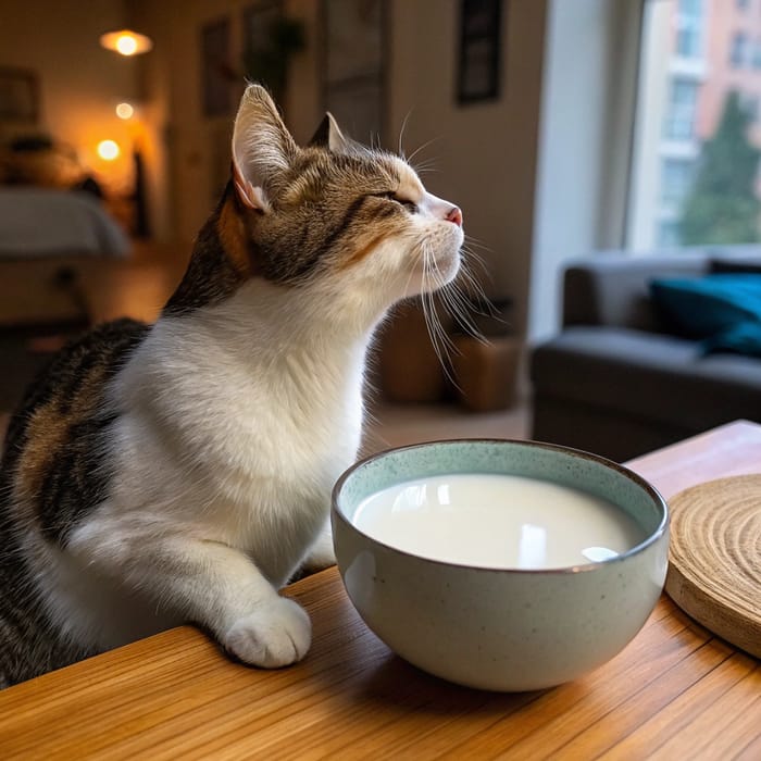 A Cat Enjoying Its Bowl of Milk