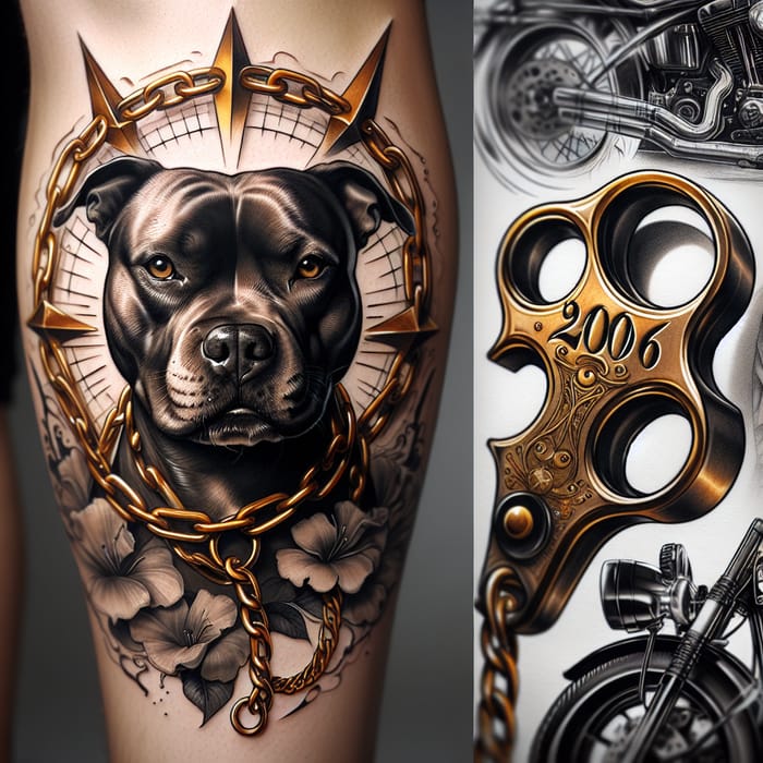 Staffordshire Bull Terrier Tattoo with Golden Chain Knuckleduster 2006