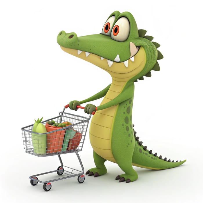 Rebellious Cartoon Crocodile Shopping Adventure