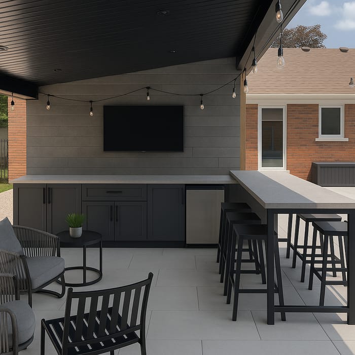 Stylish Wall Counter with Island Bar Stools Stylish Wall Counter with Island Bar Stools
