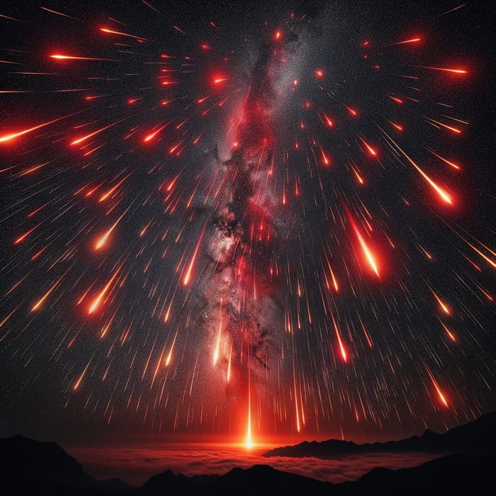 Red Meteor Storm Lighting Up Night Sky