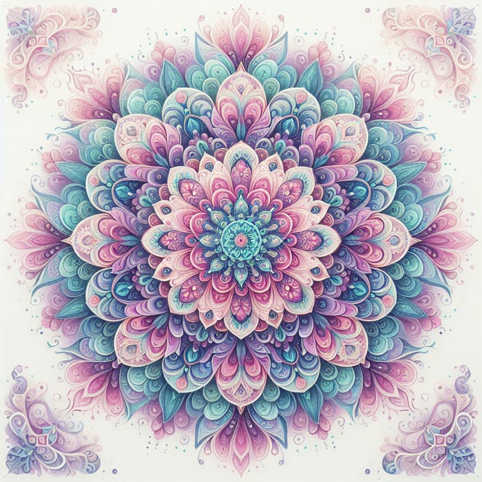 Intricate Mandala in Pastel Pink, Purple & Teal