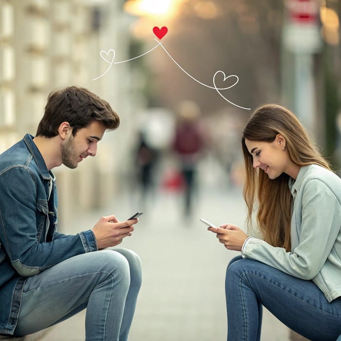 Young Couple Connecting Through Social Media