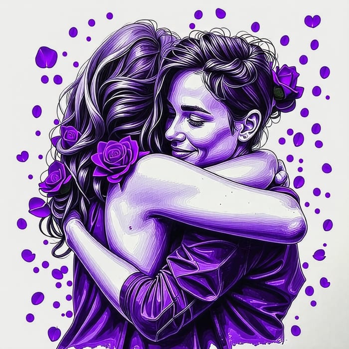 Hugging with Purple Rose Petals