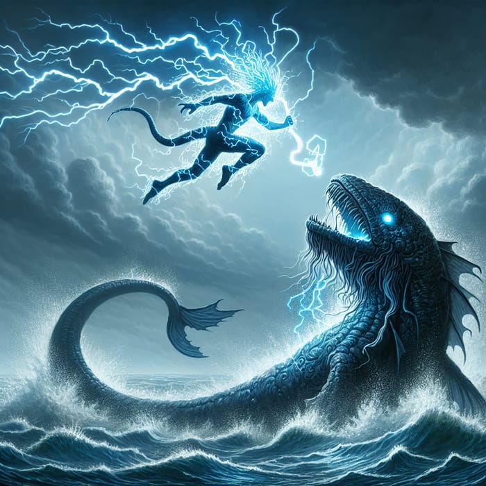 Jolteon Lightning Bolt Clash with Kyogre in Stormy Sea