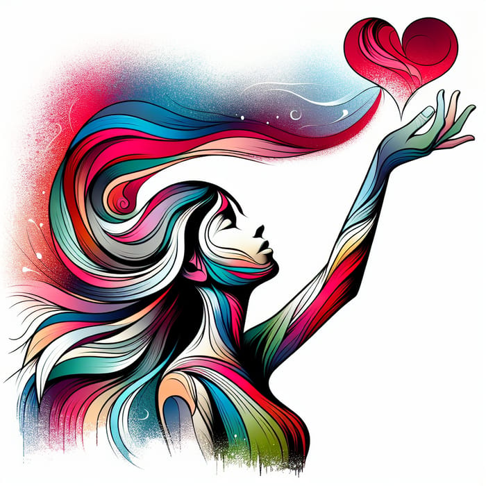 Vivid Girl with Heart - Creative Artwork