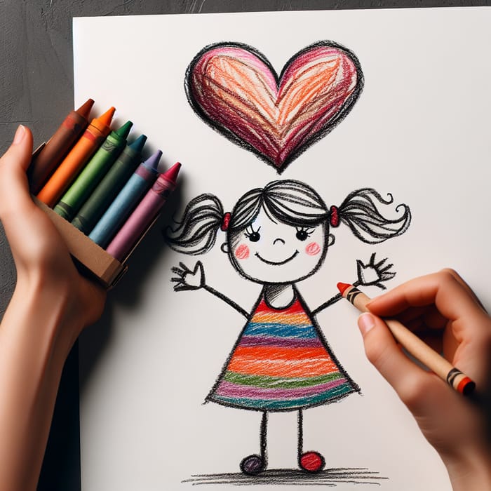 Charming Child Art: Girl Lifts Heart Painting