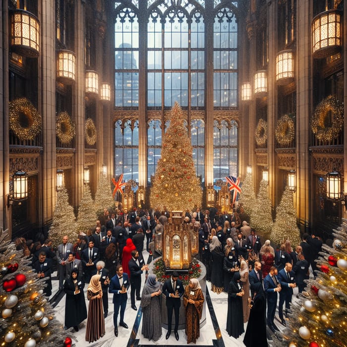 Grand Lobby Entrance Sets Festive Christmas Mood