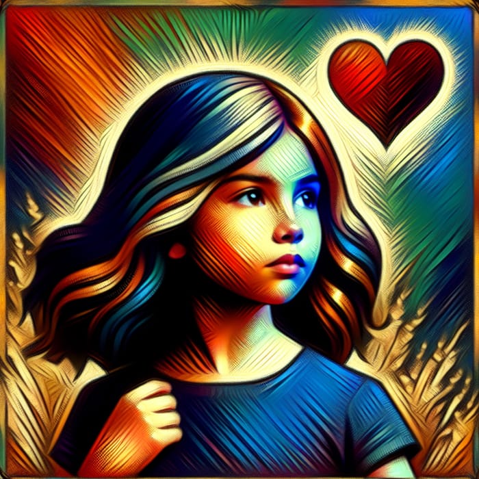 Vivid Two-Dimensional Girl with Heart - Dynamic Art