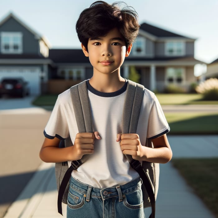 Confident South Asian Boy Standing Straight with Backpack