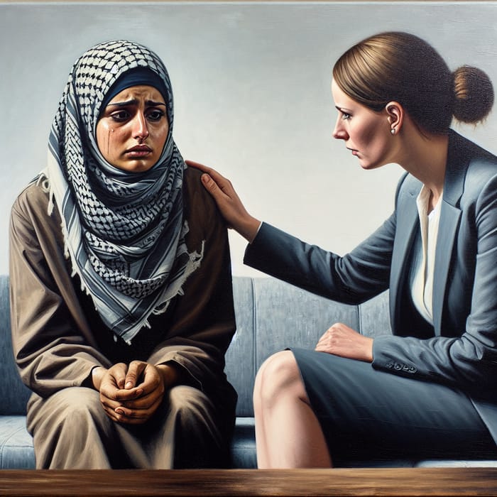 Depressed Tajik Woman in Consultation on Gender-Based Violence