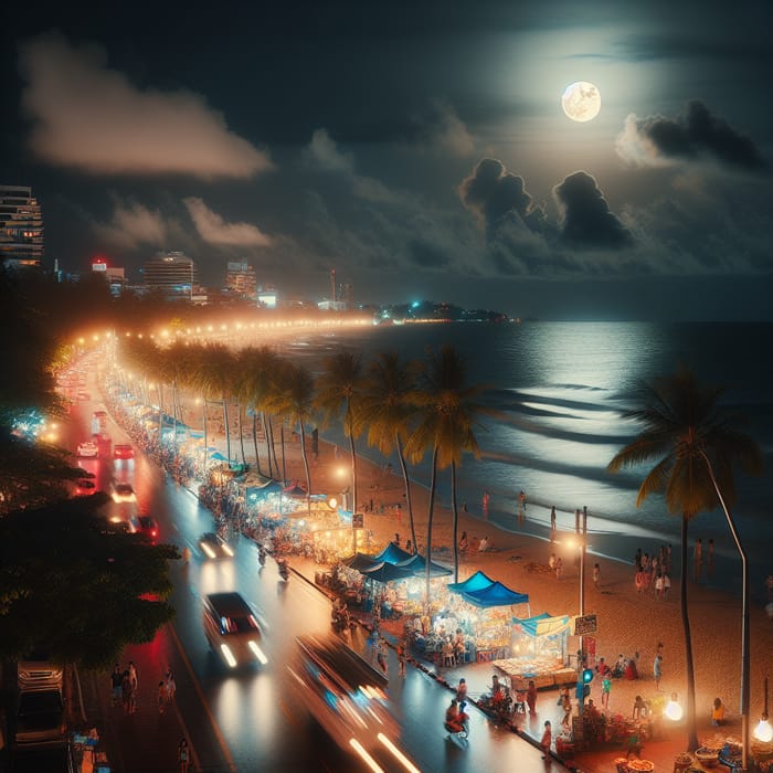 Jomtien Beach Road Night View - Seaside Serenity Captured