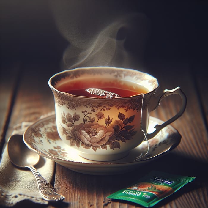 Delicate Instant Tea Cup on Wooden Table | Warm Brown Tea