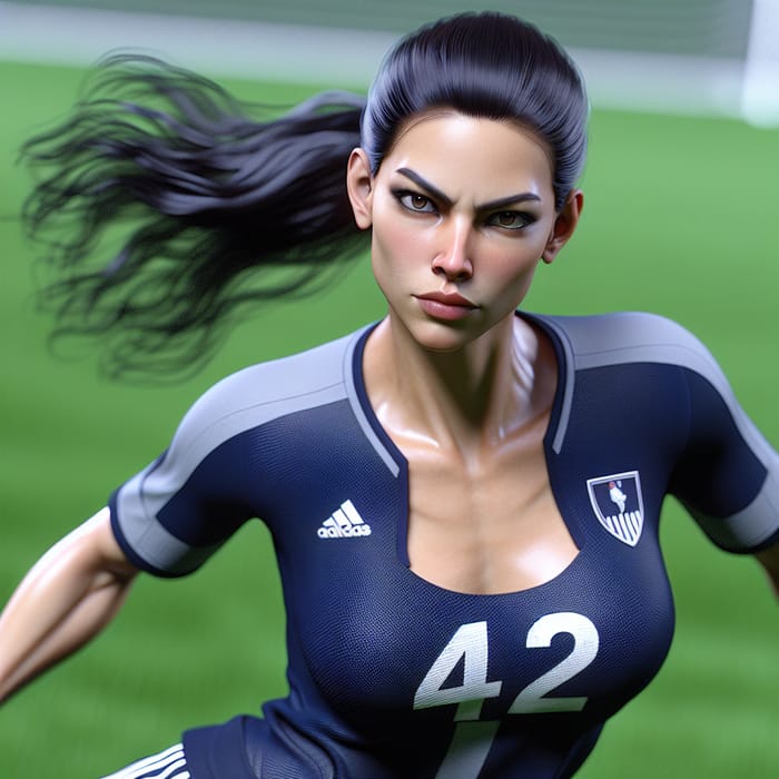 Female Soccer Player in Navy and Grey Jersey 42