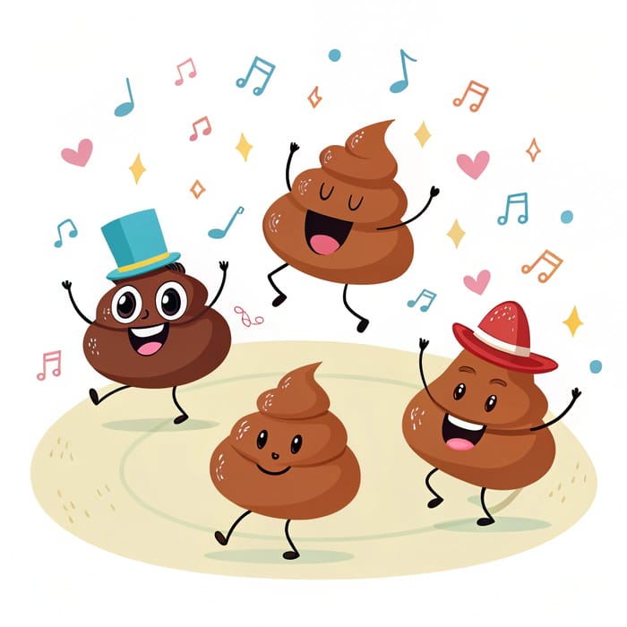 Playful Poo Emojis Dancing with Hats