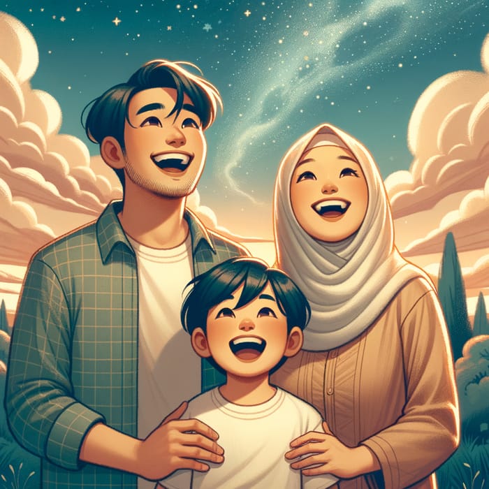 Joyful Family Embracing Nature and Stargazing Together