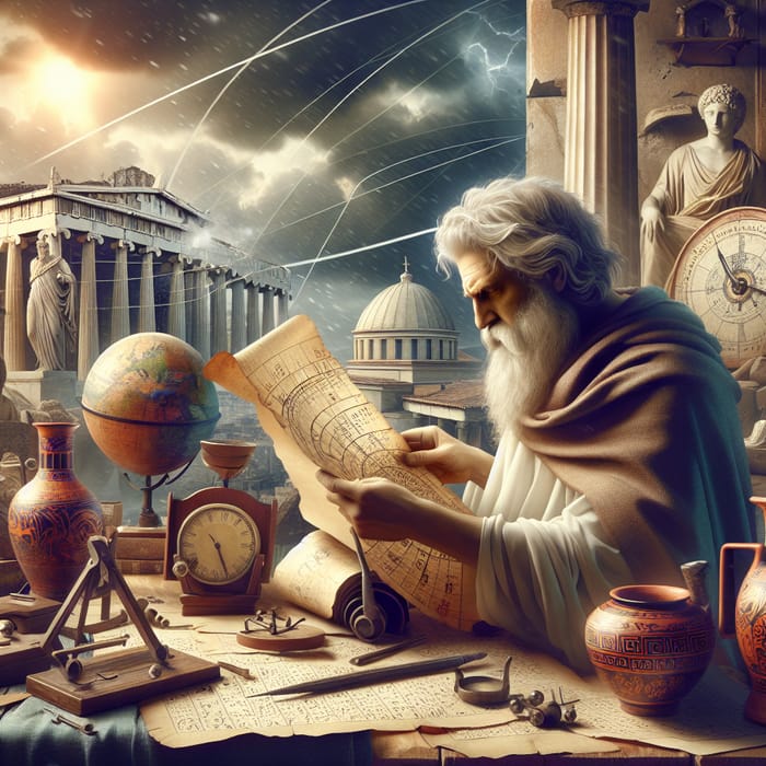 Greek Philosopher Studying Science in Ancient Athens