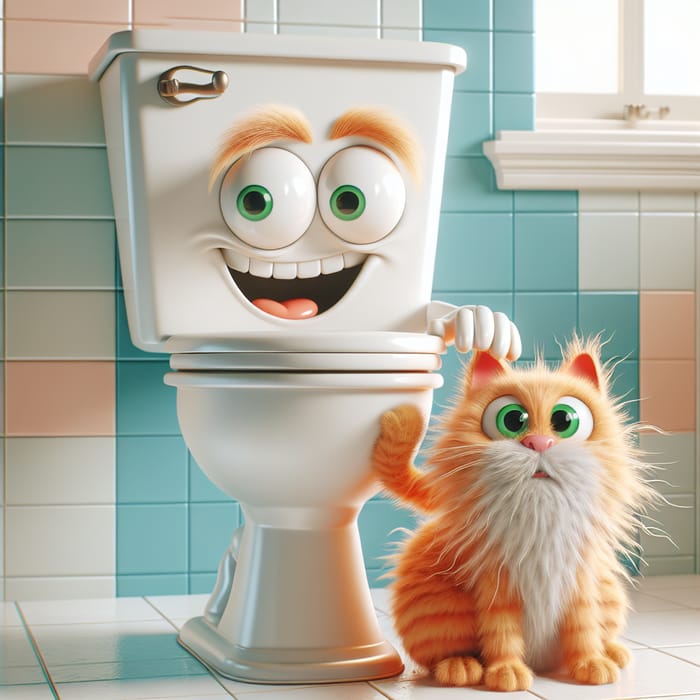 Quirky Toilet Holds Orange Cat | Bathroom Hijinks